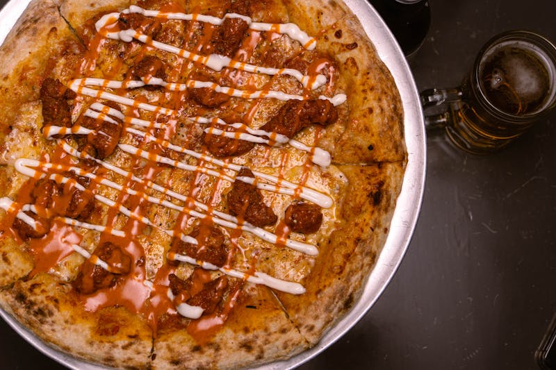 Buffalo chicken Via 313 pizza with blue cheese