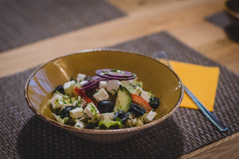 Mediterranean salad with olives and feta cheese